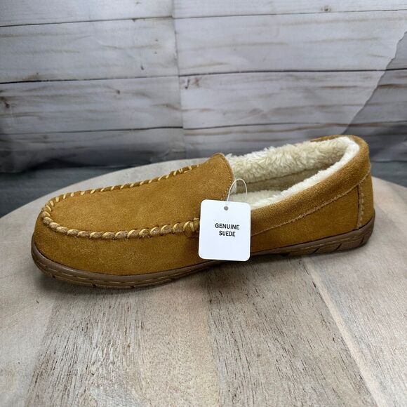 Lands' End Mens Slippers Size 9 Fuzzy Lined English Tan Suede Moccasin Slipper - Picture 6 of 14